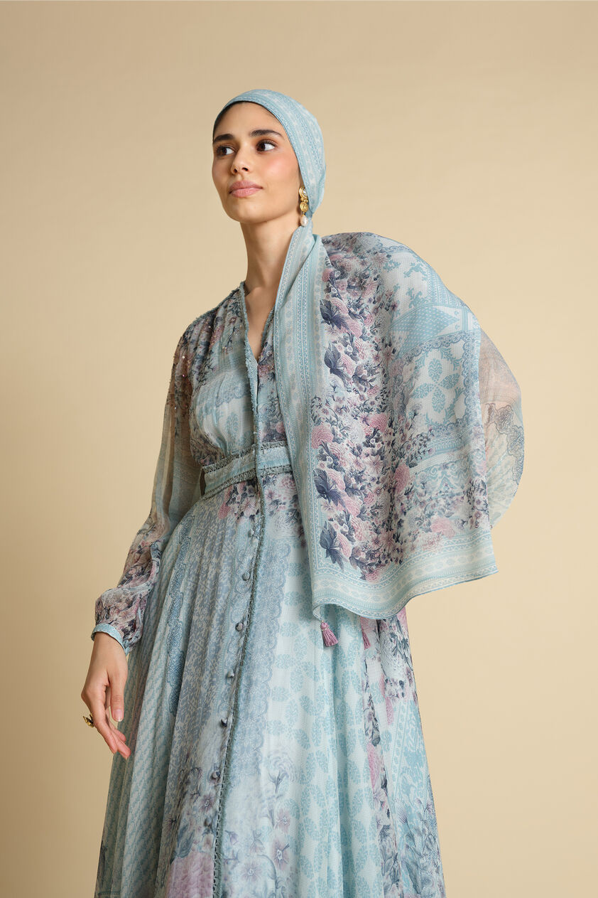 Juri Printed Stole - Powder Blue, Powder Blue, image 1